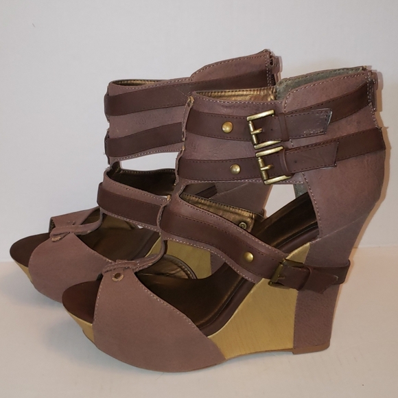 Qupid brown open toe strappy wedges - Picture 2 of 7